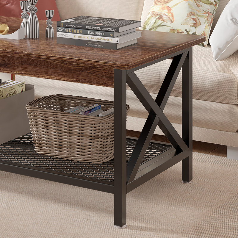 Table basse de style industriel, plateau en bois aggloméré avec structure en métal robuste, Plateau noir / structure noire