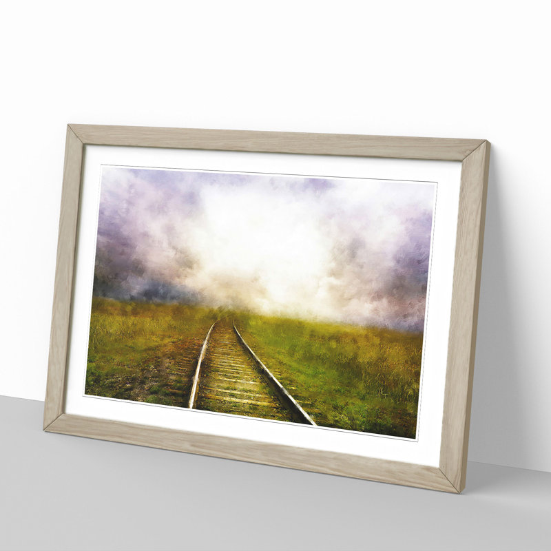Train Tracks Vol.1 - Picture Frame Graphic Art, 48cm H x 65cm W x 2cm D, Oak