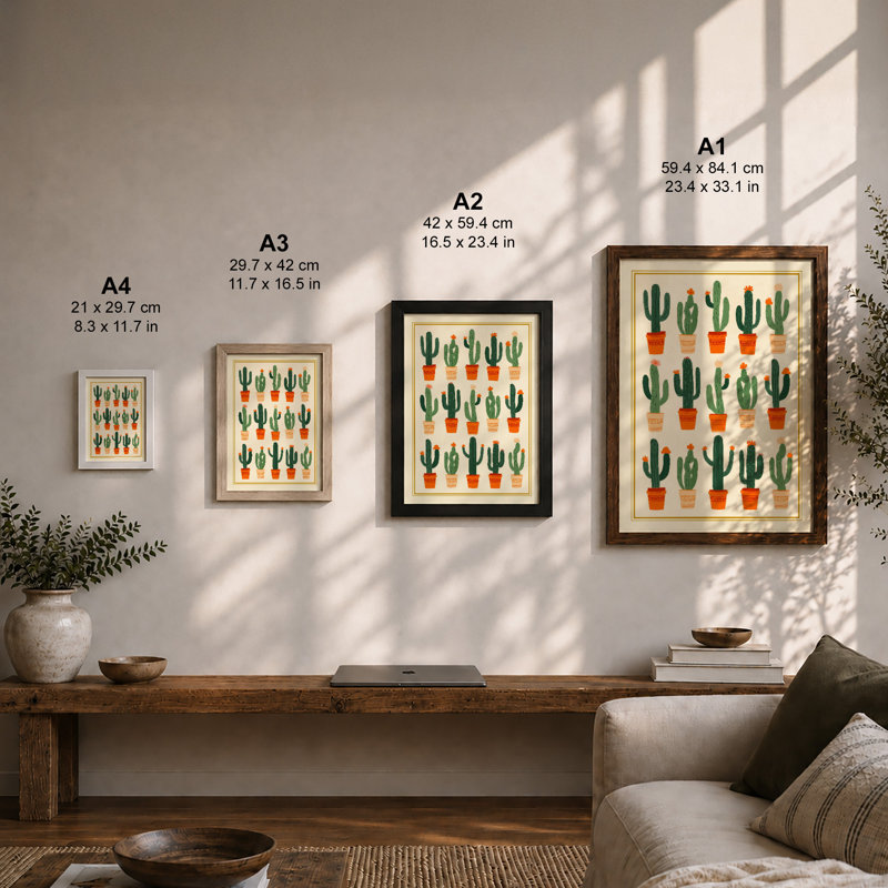 Cactus Collection Botanical - Framed Print, A1 - 84.1 x 59.4 cm, Black