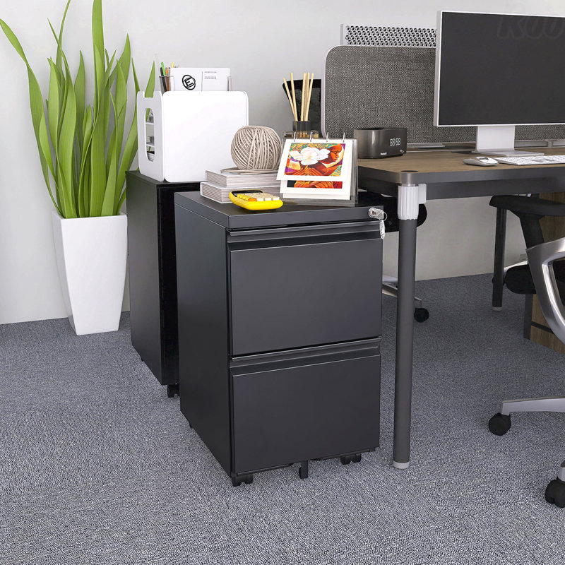 Office Storage Organizer Cabinet 2 Drawers File Cabinet With Secure Lock Metal Vertical File Cabinet With Wheels Mobile File Cabinet For Office Home Legal/Letter/A4 Size