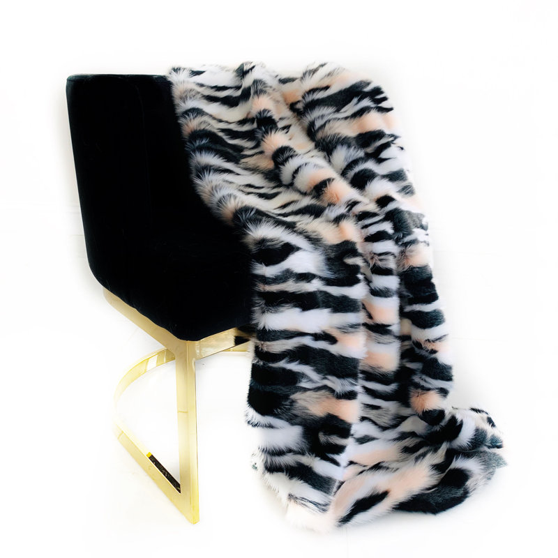 Knitted Throw Blanket, 120" W x 114" L, Black, White, Pink
