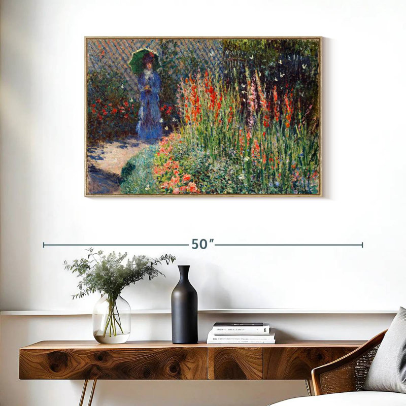 Lit à fleurs arrondi 1876, Cadre flottant en bois naturel, 37 po x 25 po