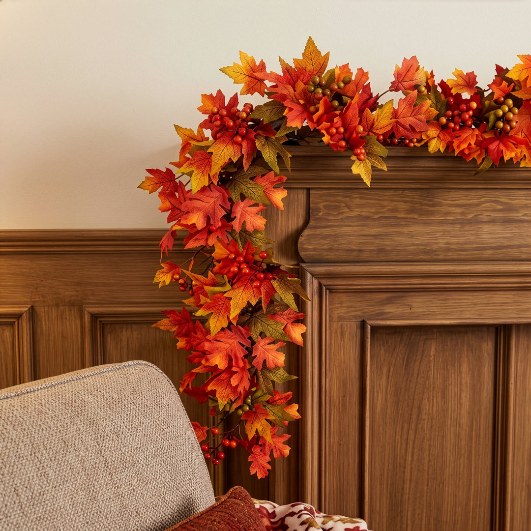 AUTUMN BLAZE - 6ft x 10" Garland with Warm White LED Microbulbs