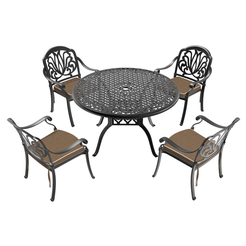 Table de salle à manger en aluminium coulé noir avec 4 coussins - Weather 5