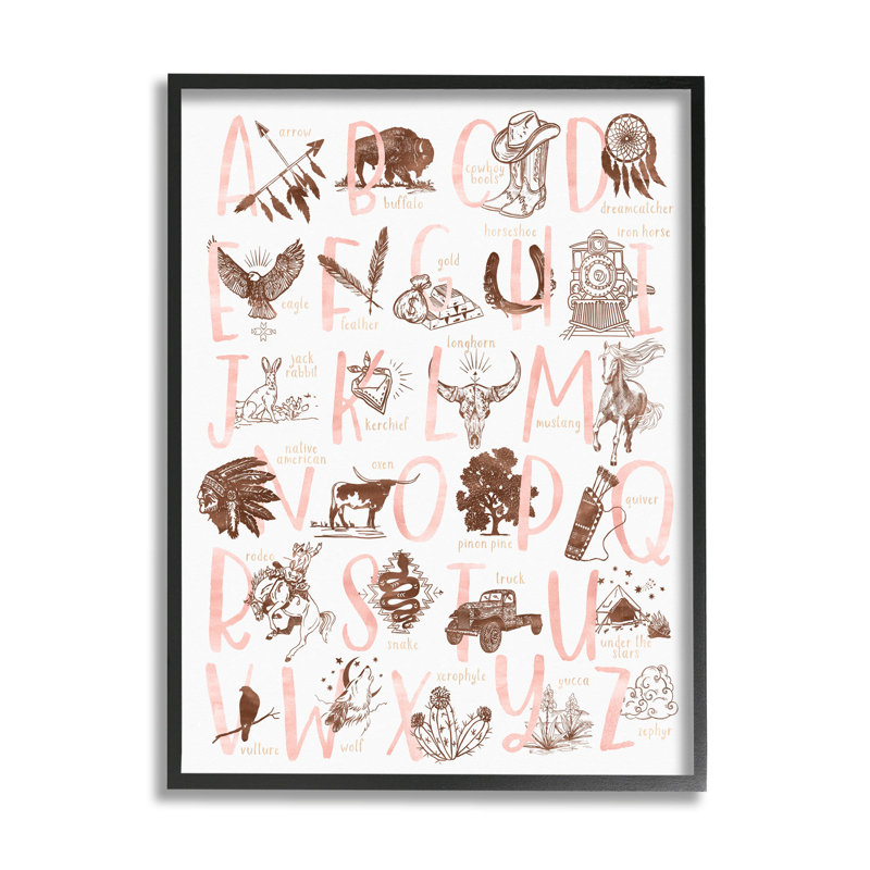 Alphabet de style sud-ouest apprenant l'art de la giclée par Erica Billups, Giclée encadrée noir minuit