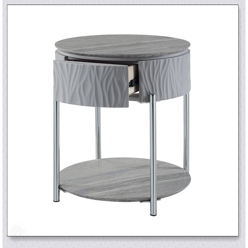 Table de bout à finition brillante et chromée yukino avec design moderne et fabrication robuste pour les espaces compacts