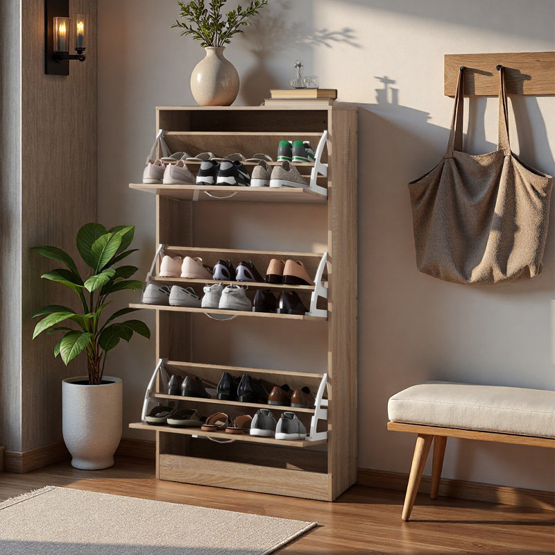 3-Drawer Shoe Storage Cabinet, 3-Tier Wood Shoe Rack Storage Organizer For Entryway