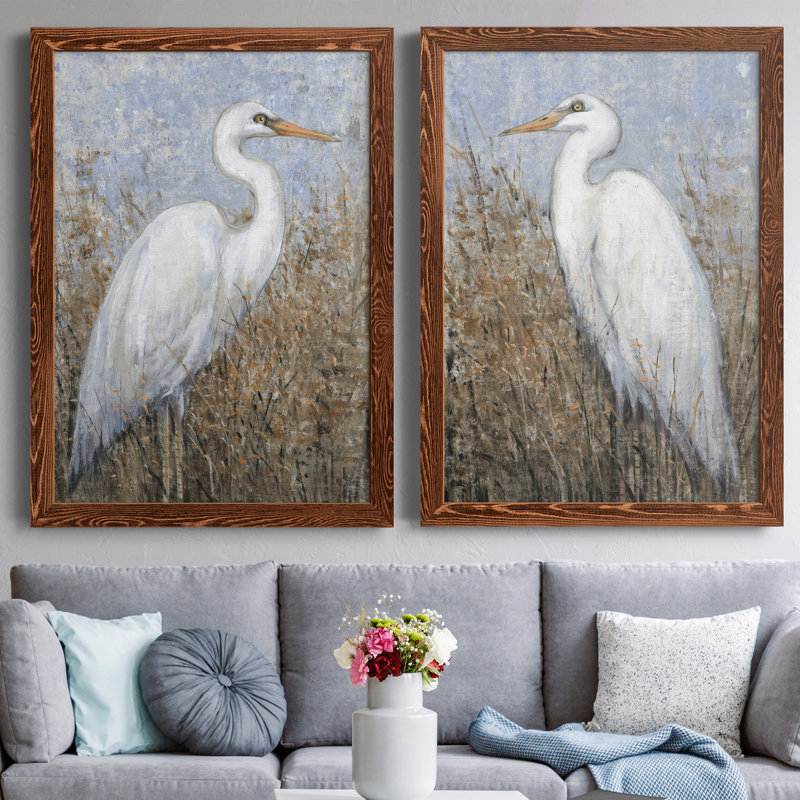 White Heron I - Toile encadrée de qualité supérieure - prête à être accrochée, Toile encadrée érable