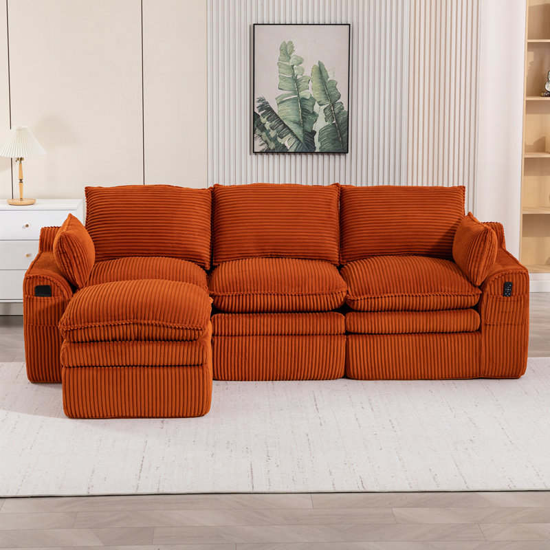 Canapé modulaire en L compressé en tissu velours côtelé, sans assemblage, Orange