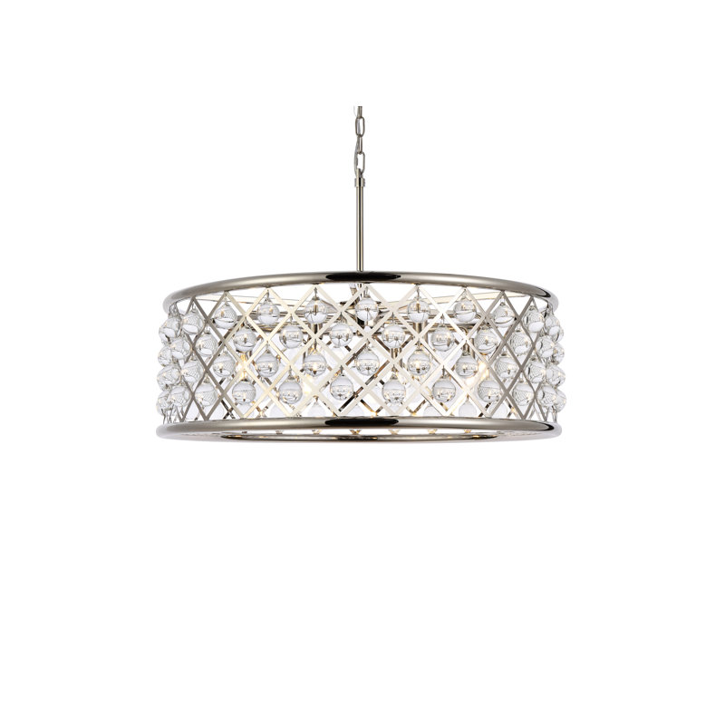 Luminaire suspendu tambour 8 lumières Misako, Nickel poli