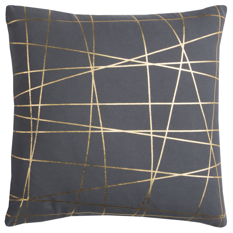  Square Cotton Pillow Cover & Insert, Black/Gold