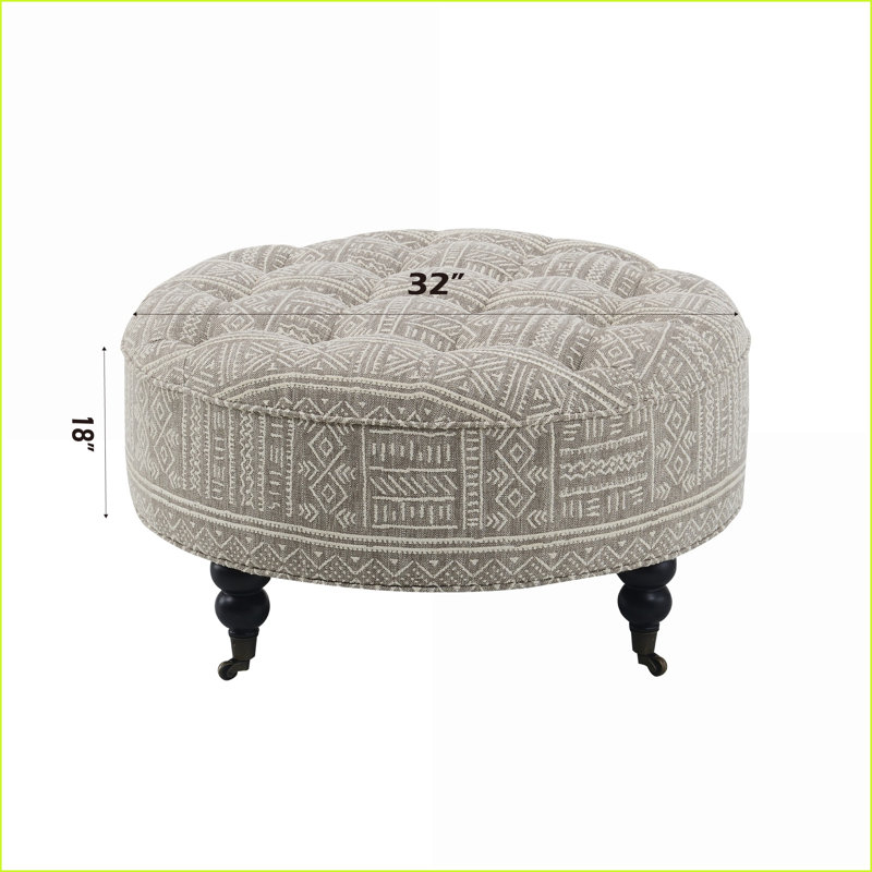 Repose-pieds, tissu à motif traditionnel avec roulettes | Bois | Noir