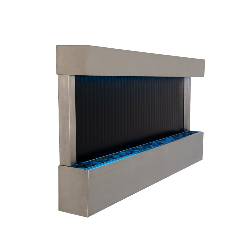 Fontaine à miroir murale en cascade XBrand de 47 po avec éclairage DEL, décoration en métal argenté et base en pierre