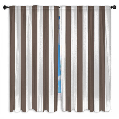 Brown White Stripes Window Curtains Stripes Sheer & Room Darkening - 2 Panels
