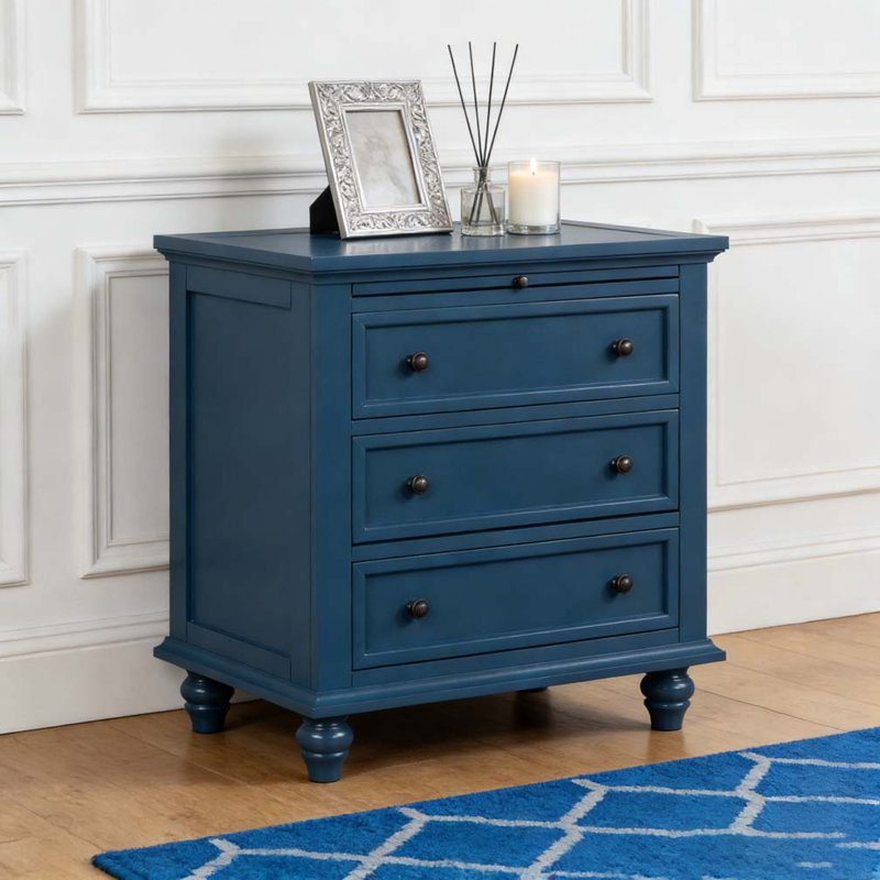 Armoire de rangement en bois à 3 tiroirs, table de bout avec plateau coulissant, Bleu