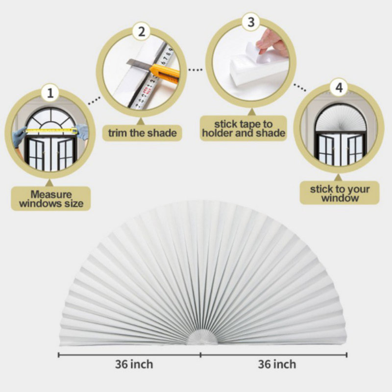 Fan-shaped Self-adhesive Semi-shading Curtain Pleated Blinds Non-woven Arch Semi-shading Blinds Curtains Window Shade Bedroom Living Room Balcony Decor, Gray, Radius 90cm/35.43in