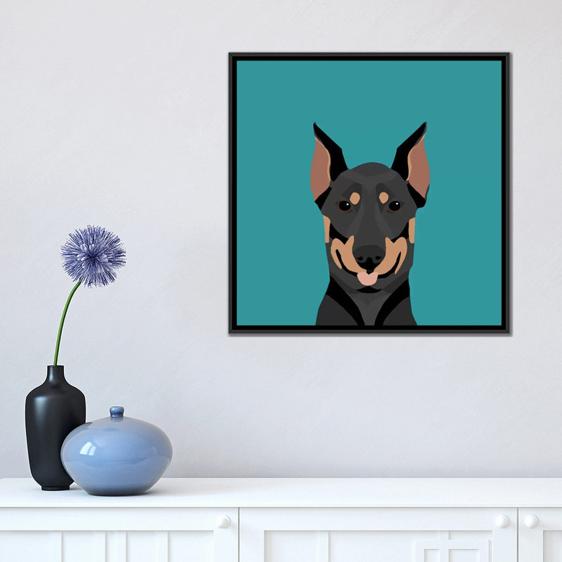 Doberman pinscher, impression sur toile tendue, H 18 po x l 18 po x P 1,5 po, Toile avec cadre noir, Pas de tapis