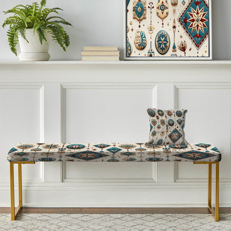 Moroccan Nomad Boho Pattern - Abstract Upholstered Gold Bench