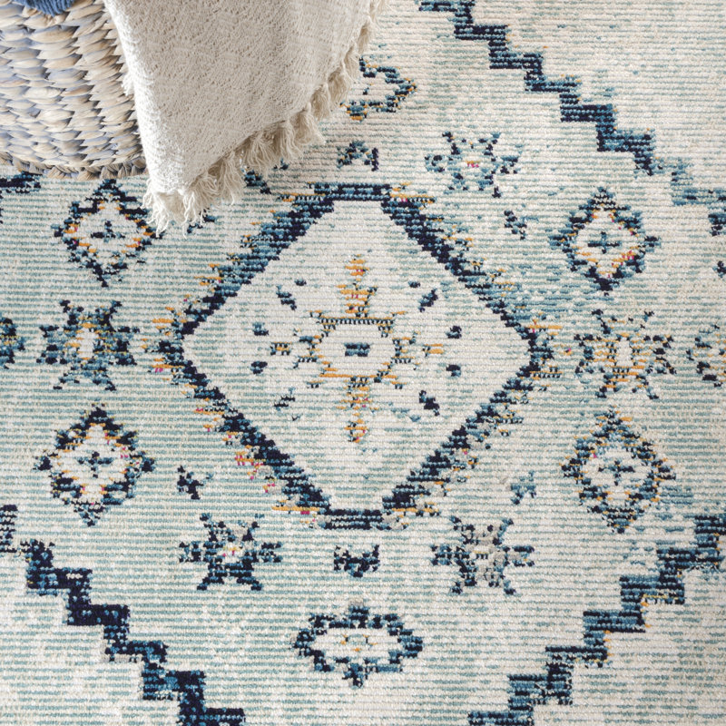 Caspar Diamond Vintage Medallion Indigo Blue/Ivory Rug, Rectangle 4' x 6'
