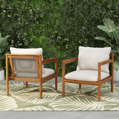 Juna Patio Acacia Wood Lounge Chair With Rope Back & Cushions