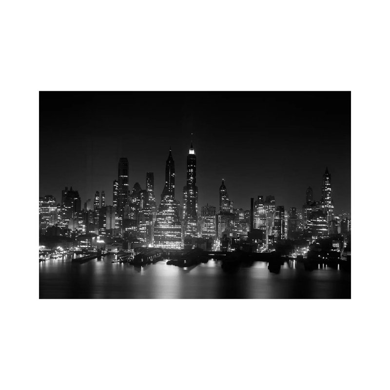 1950s Night Skyline Empire State Building Above Hudson River Midtown Manhattan New York City USA - Wrapped Canvas Print