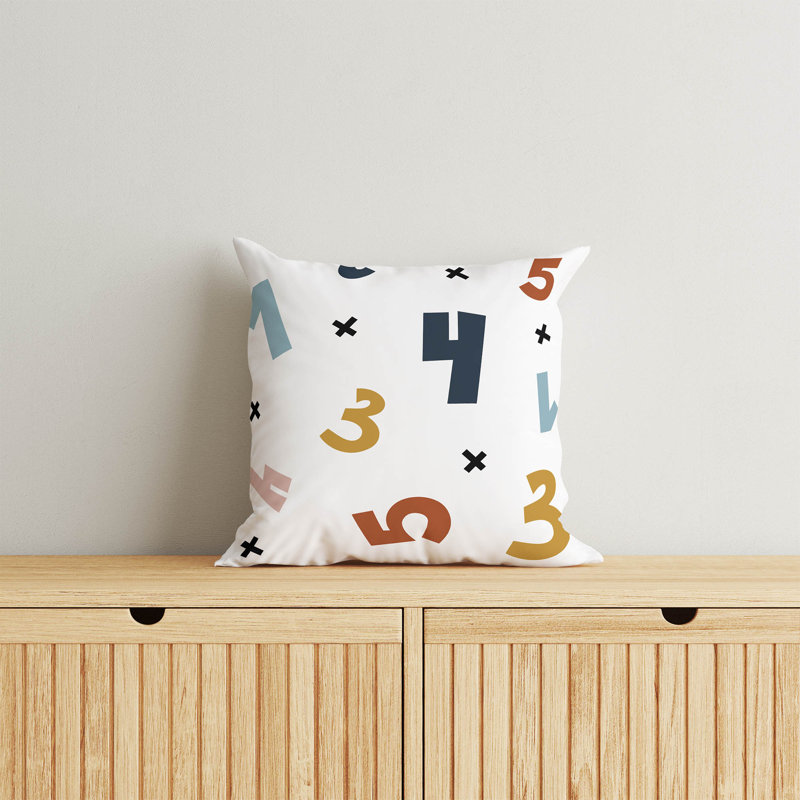 Coussin Numéros, H 18 po x l 18 po, Blanc / rose / or / bleu