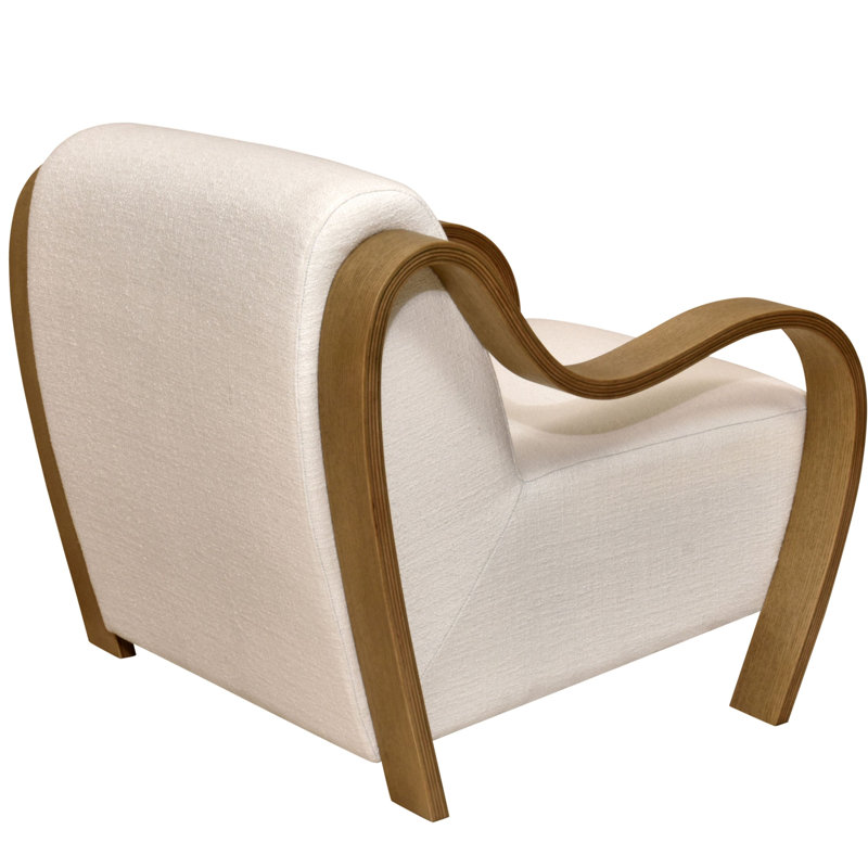 Fauteuil d'appoint Curva Luxe, Blanc, Bois naturel