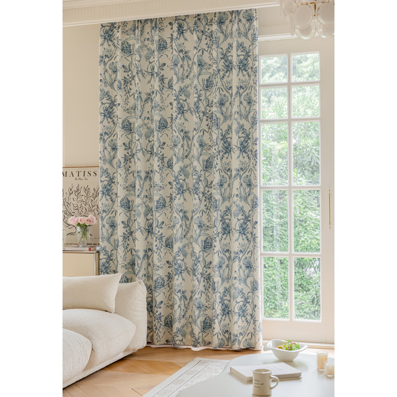 Ella Room Darkening Curtain Panel Pair, 50" W x 90" L, Blue/Cream