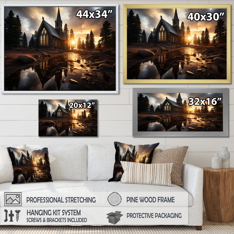 Paysage d'églises d'églises sur toile, Toile tendue, H 12 po x l 20 po x P 1 po
