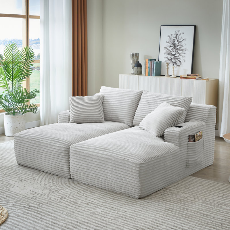 Méridienne double compressible avec porte-gobelets - aucun assemblage requis, causeuse moelleuse moderne pour lire dans la chambre à coucher