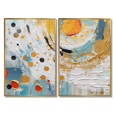 «Teal White Abstract Combat - Abstract Shapes», ensemble de 2 reproductions d'art sur toile abstraites bleues