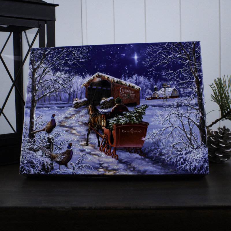 Starry Winter Night 8x6 Lighted Tabletop Canvas