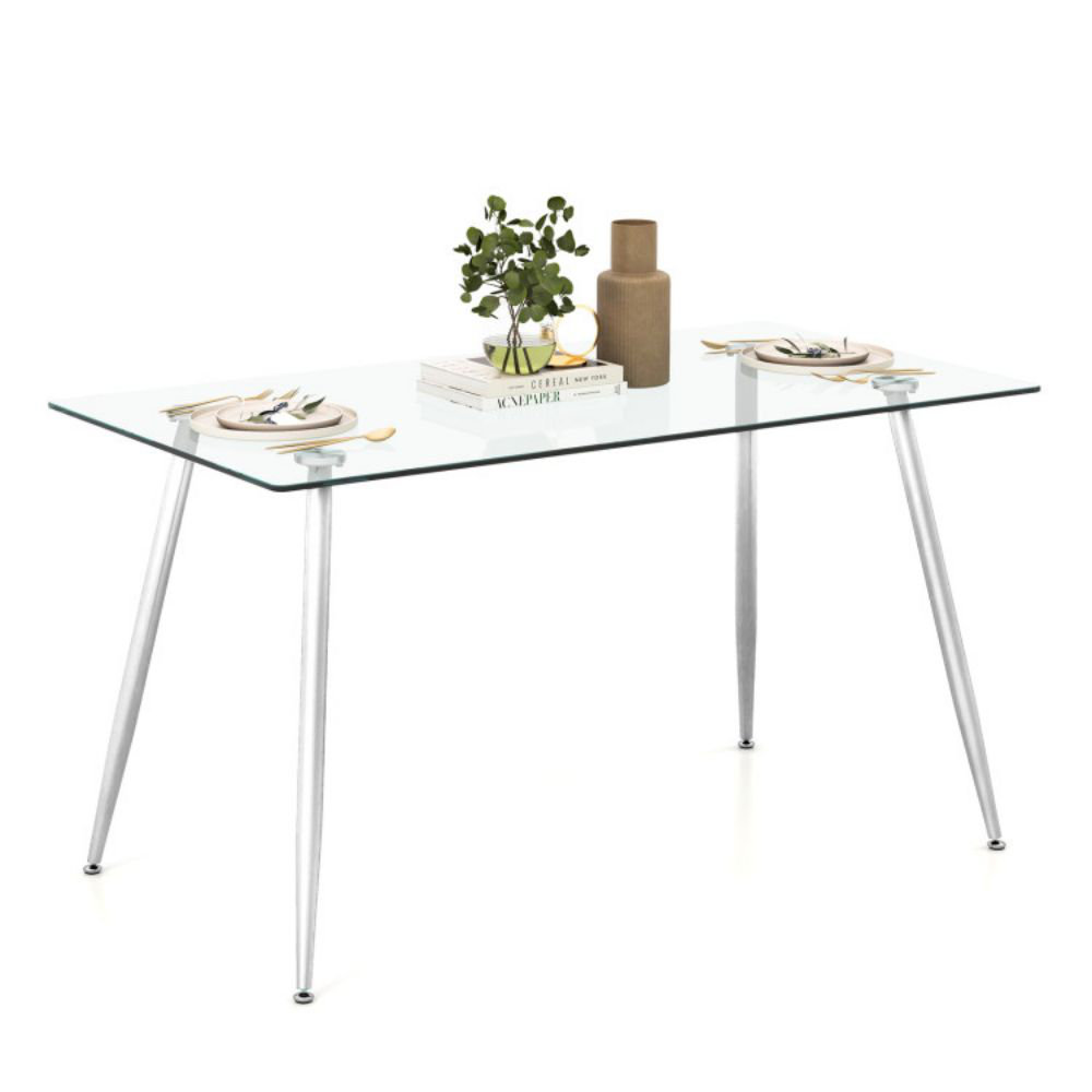 Wrought Studio™ Modern Glass Rectangular Dining Table With Metal Legs ...