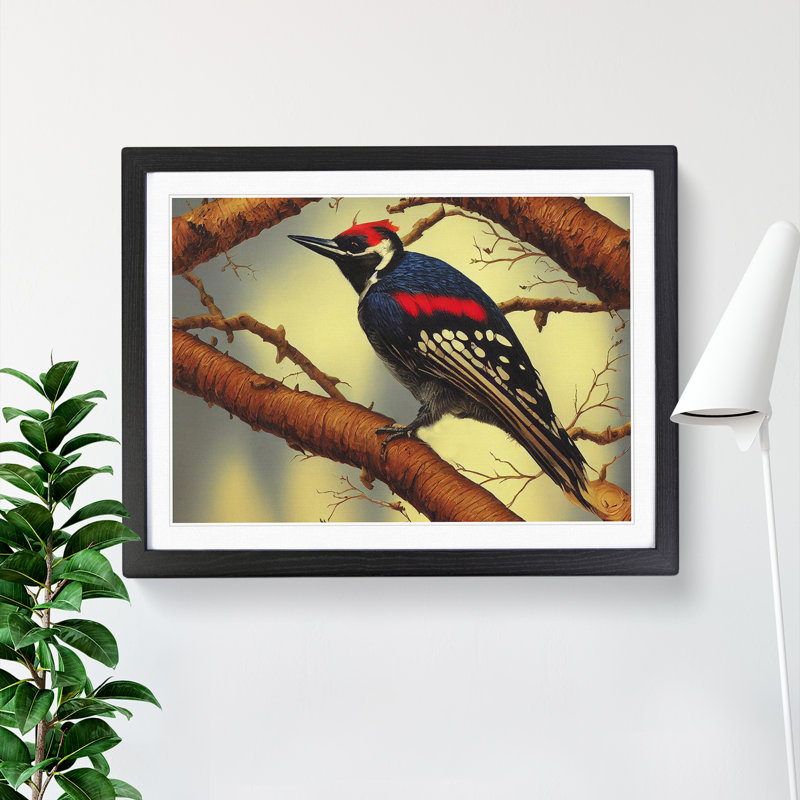 Boundless Woodpecker Bird - Single Picture Frame Painting, Black Framed, 46cm H x 64cm W x 2cm D
