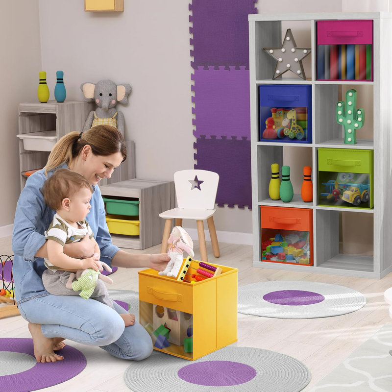 Ensemble de 6 bacs de rangement pliables en tissu de 11 pouces avec fenêtre transparente Sorbus pour ranger vêtements, jouets, livres, tablettes, placards et plus, ensemble de 6, arc-en-ciel lumineux