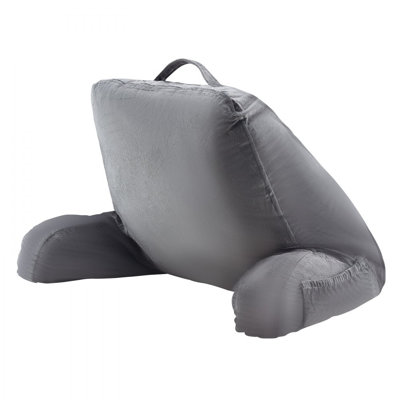 Coussin de lecture, coussin de lit de taille standard avec mousse à mémoire de forme déchiquetée, coussin de dossier avec 3 poches et tissu de velours court lavable, plateau avec poignée, pour regarder la télévision, lire, jouer, se reposer, gris