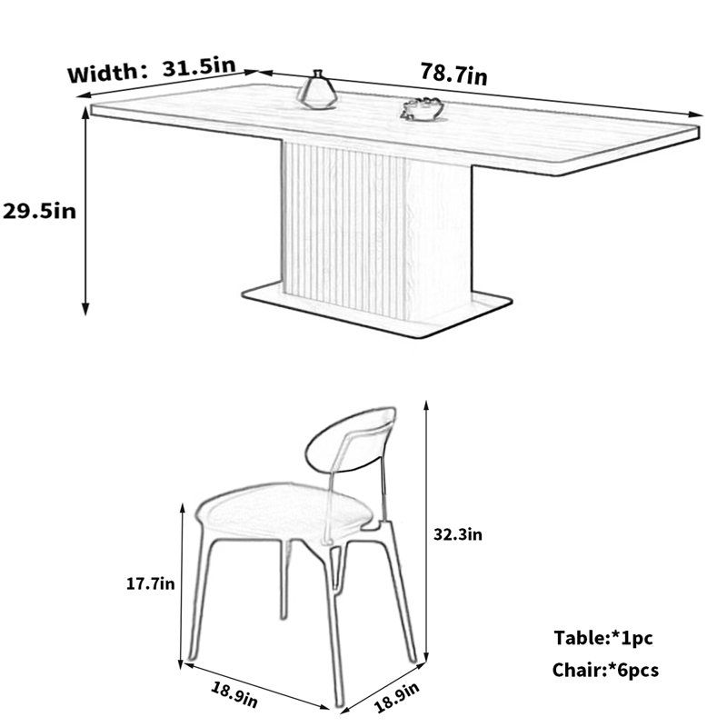 Ensemble de salle à manger en bois, H 29,5 po x L 78,7 po x l 31,5 po