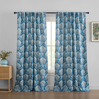 Messina Paisley Damask Patterned Window Back Tab Rod Pocket Curtains Bedroom - Light Blocking Darkening Window Panels, Set of 2
