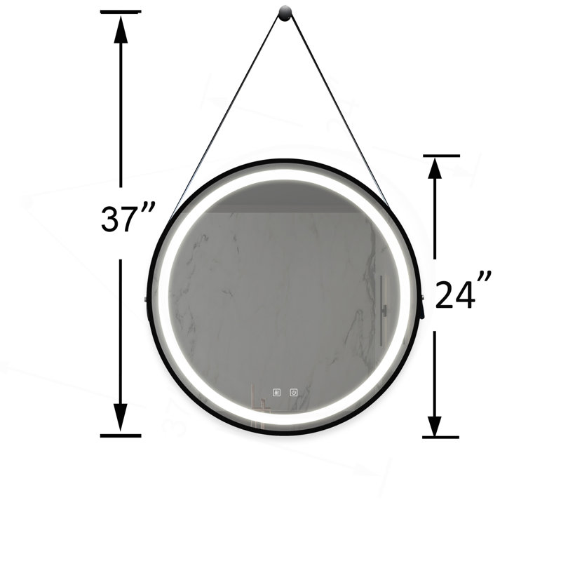 24Inch Bathroom Led Vanity Mirror With Focused Backplane,Black Aluminum Alloy Frame,High Lumen,Dimmable Touch,Wall Switch Control, Anti-Fog ,CRI 95 Adjustable 3000K-4500K-6000K ,IP54 Waterproof