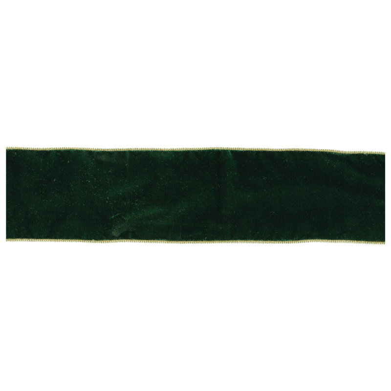 Ruban de velours à bord brut, Vert/doré, H 0,25 po x l 360 po x P 4 po
