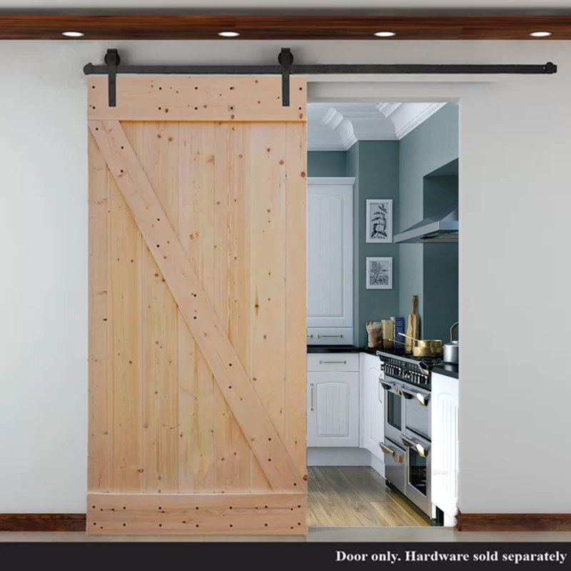 Knotty 36'' x 84'' Solid Wood Paneled without Installation Hardware Kit Barn Door
