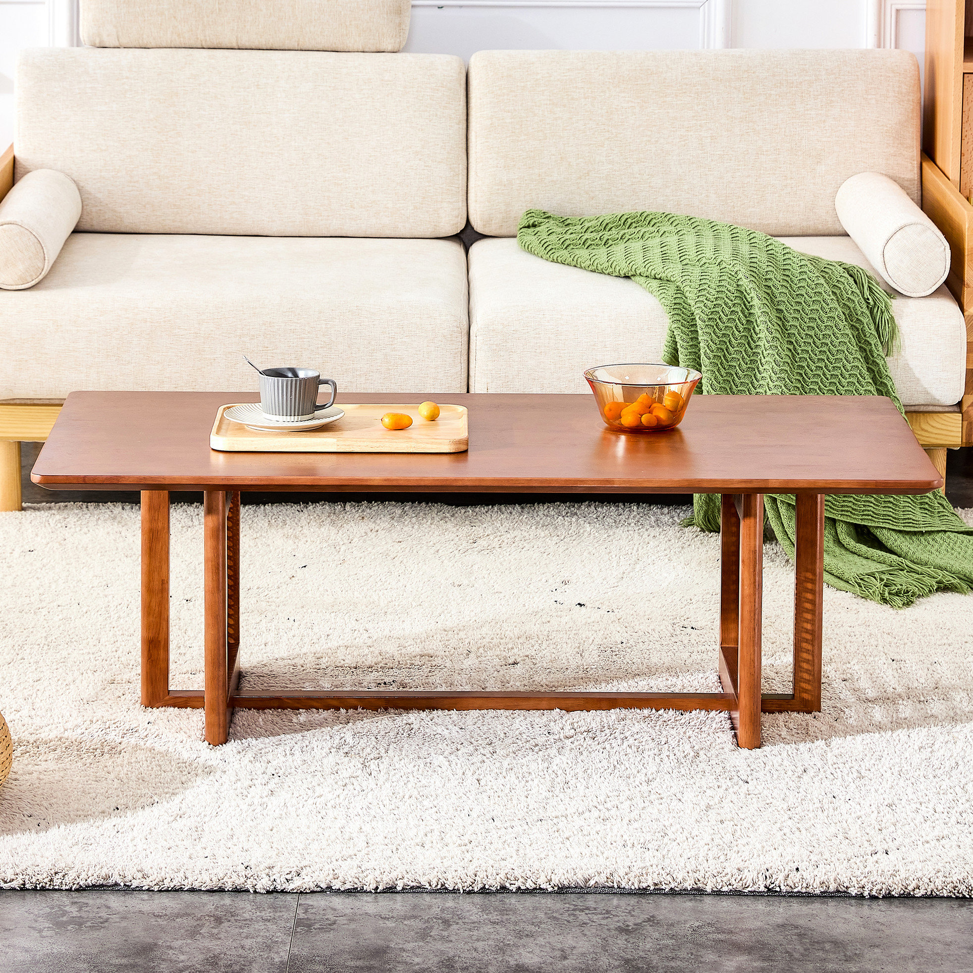 Latitude Run® Inlaid Solid Wood Rectangular Coffee Table, Walnut Hue ...