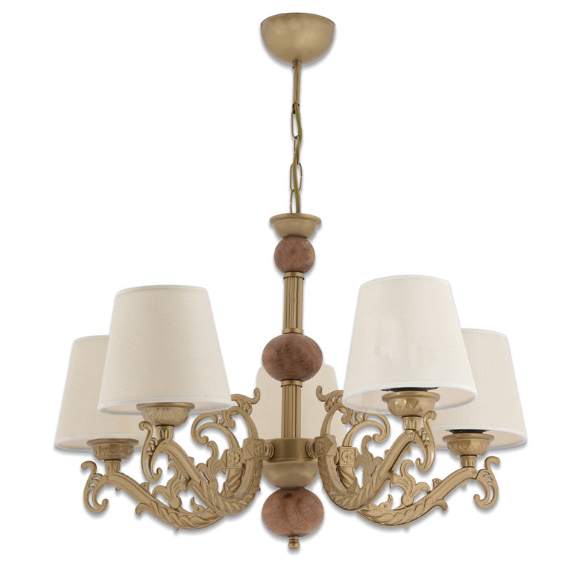 5 Lights Metal Body Classic/Traditional Chandelier, Gold/Brown, Cream