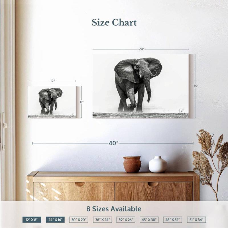 African Elephant Walking, 16" H x 24" W