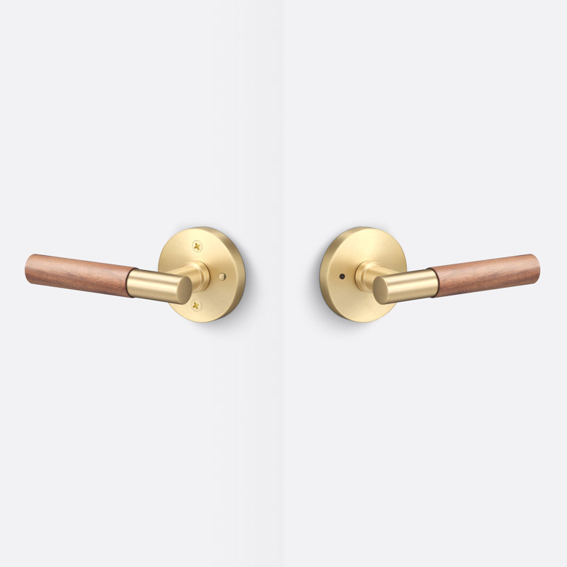 Aspra Round Privacy Rosette, Smooth Grip, Satin Brass/Walnut Grip