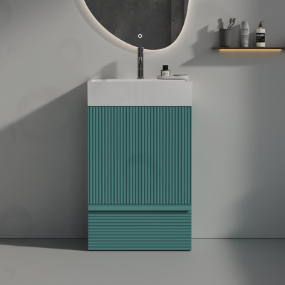 Armoire de salle de bain autoportante avec lavabo et tiroir en céramique