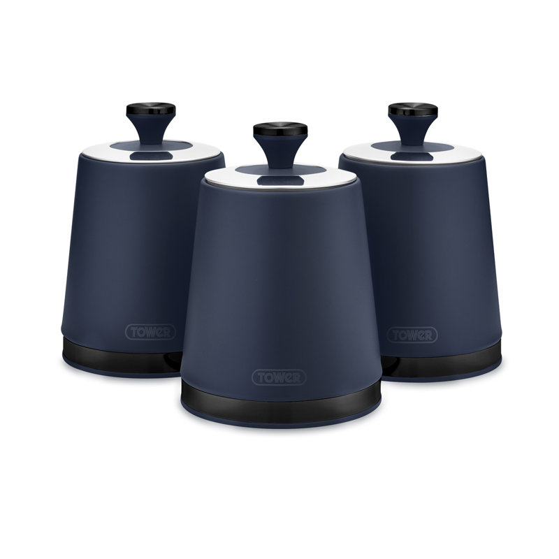 Tower Sera Canisters with Removable Lid, Carbon Steel Body with Smoked Black Trim, Midnight Blue