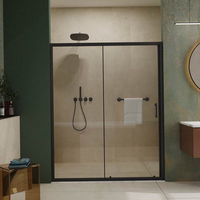 Porte de douche en verre durable avec poignée en acier inoxydable et barre de support, conception coulissante pour douche à l'italienne