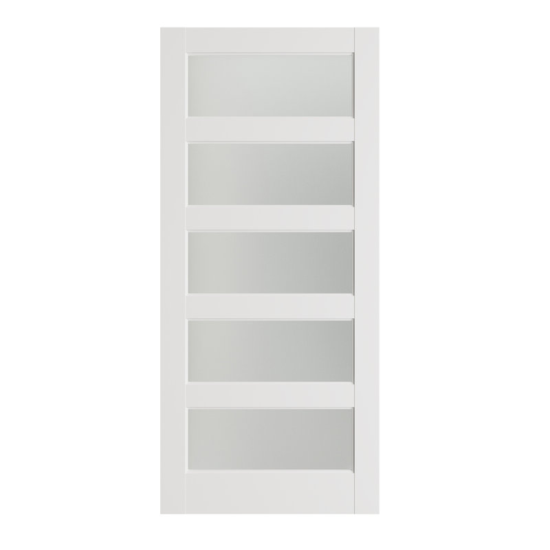32" x 80" White Primed MDF 5-Lite Frosted Glass Interior Door Slab