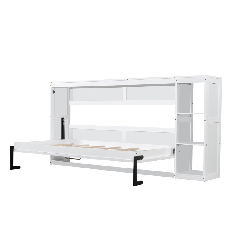 Lit simple blanc avec armoire à étagères avec bibliothèque - option de rangement stable et stable, Twin